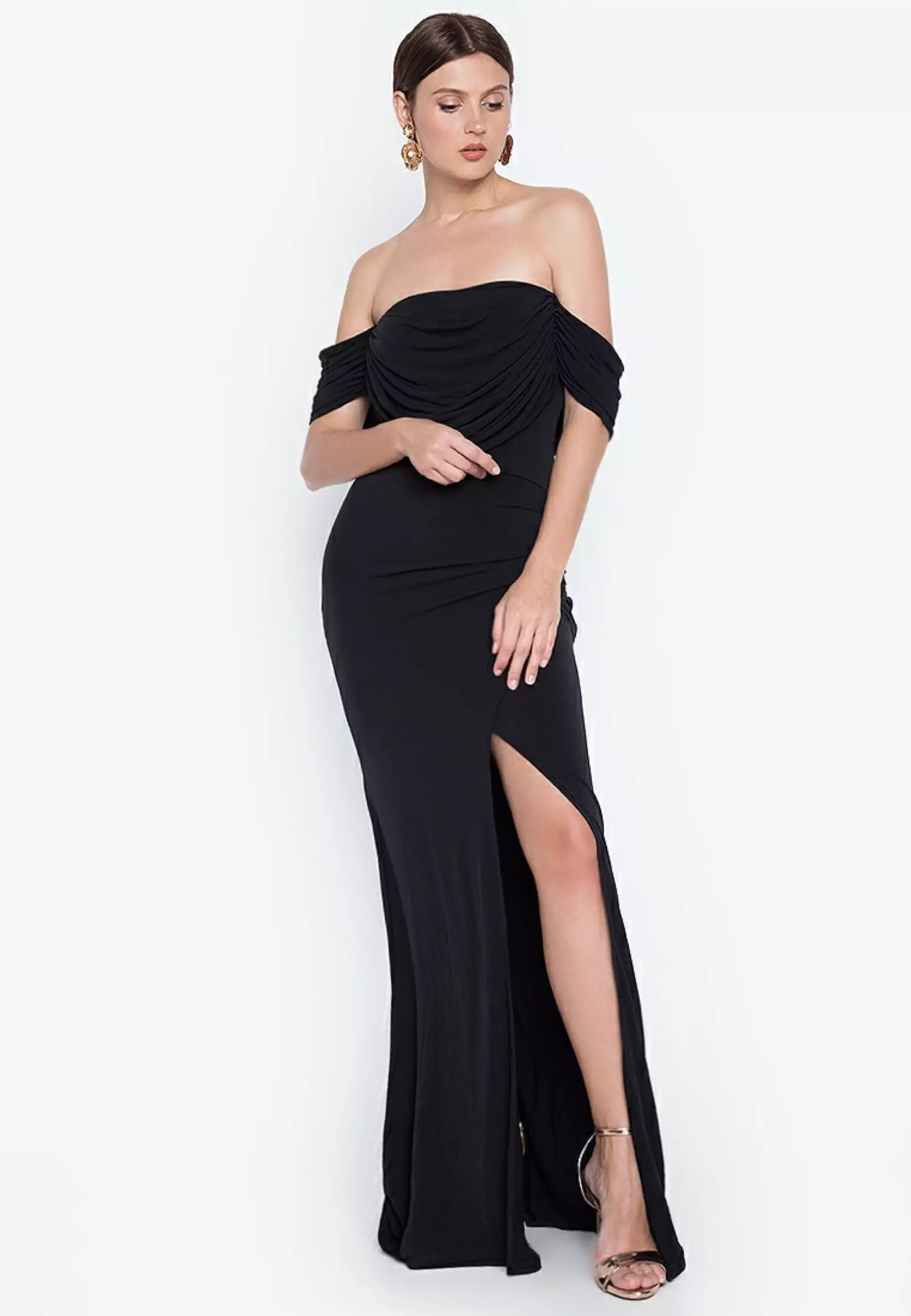 Empress Off-the-Shoulder High-Slit Gown