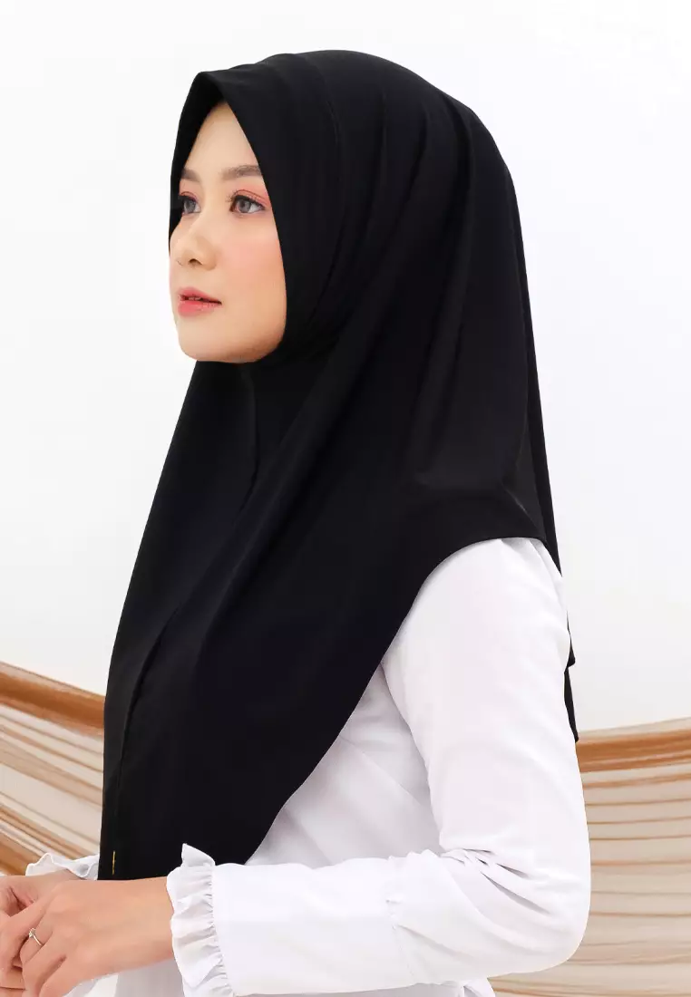 Hijab Jilbab Instan Bergo Super Jersey Cool Tech Wanita Black