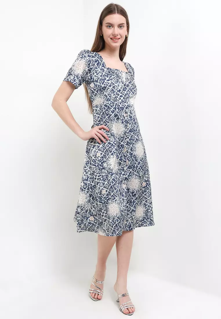 Dress Atasan Batik Wanita  Spesial Seruni Merona Collection Ayana Premium Stretch Silk Blue