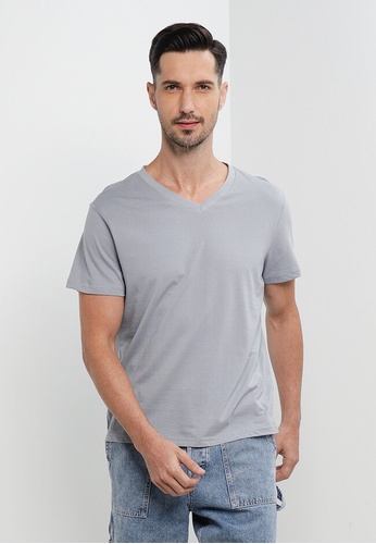 H&M grey Regular Fit V-Neck T-Shirt 63654AA219DCD5GS_1