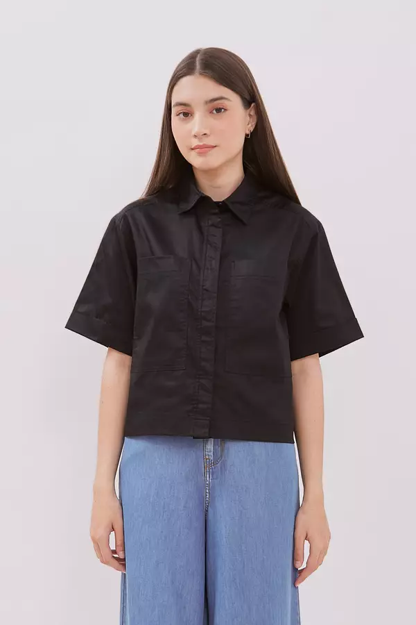 MINIMAL - Dwei - Kemeja Oversize Pocket - Black Colour Black