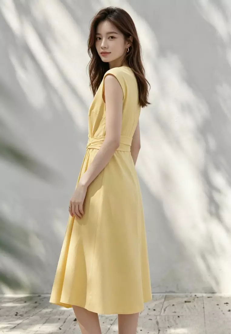 Twist Waist A-Line Midi Dress CA26041003YE