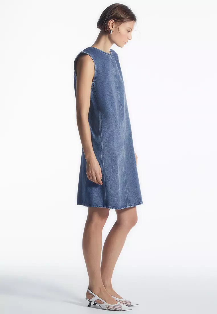 Paneled Denim Shift Dress