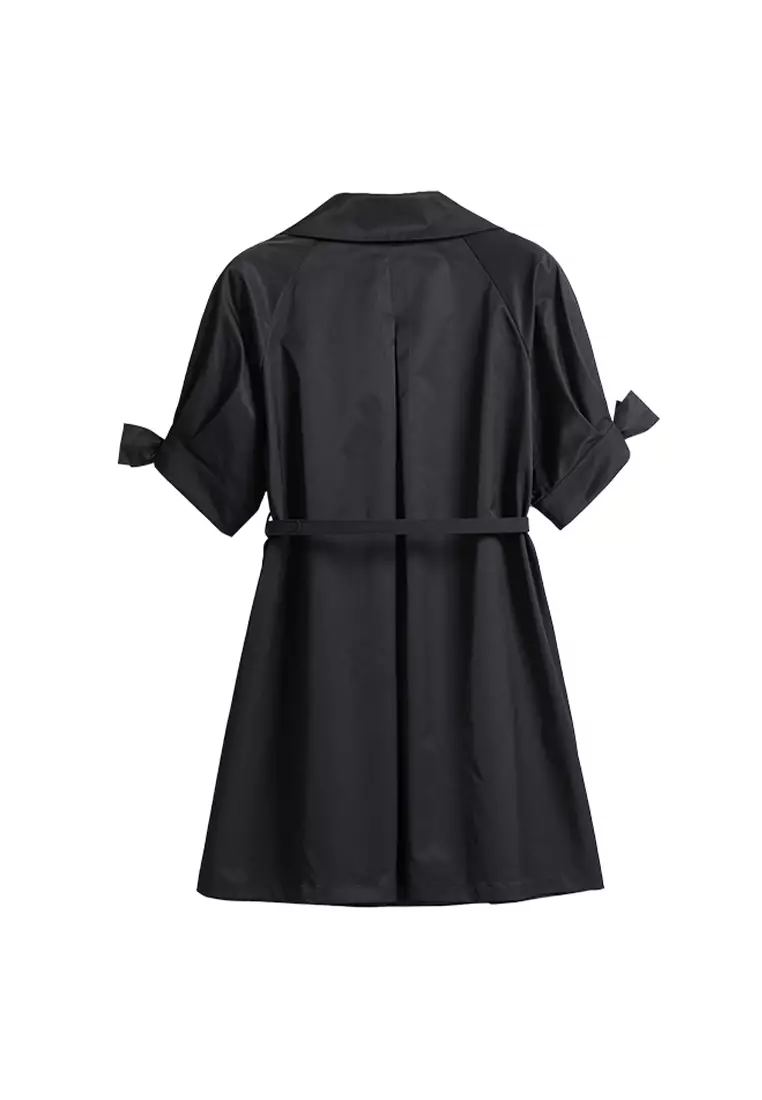 Short Sleeve Trench Coat with Belt and Heart Buttons