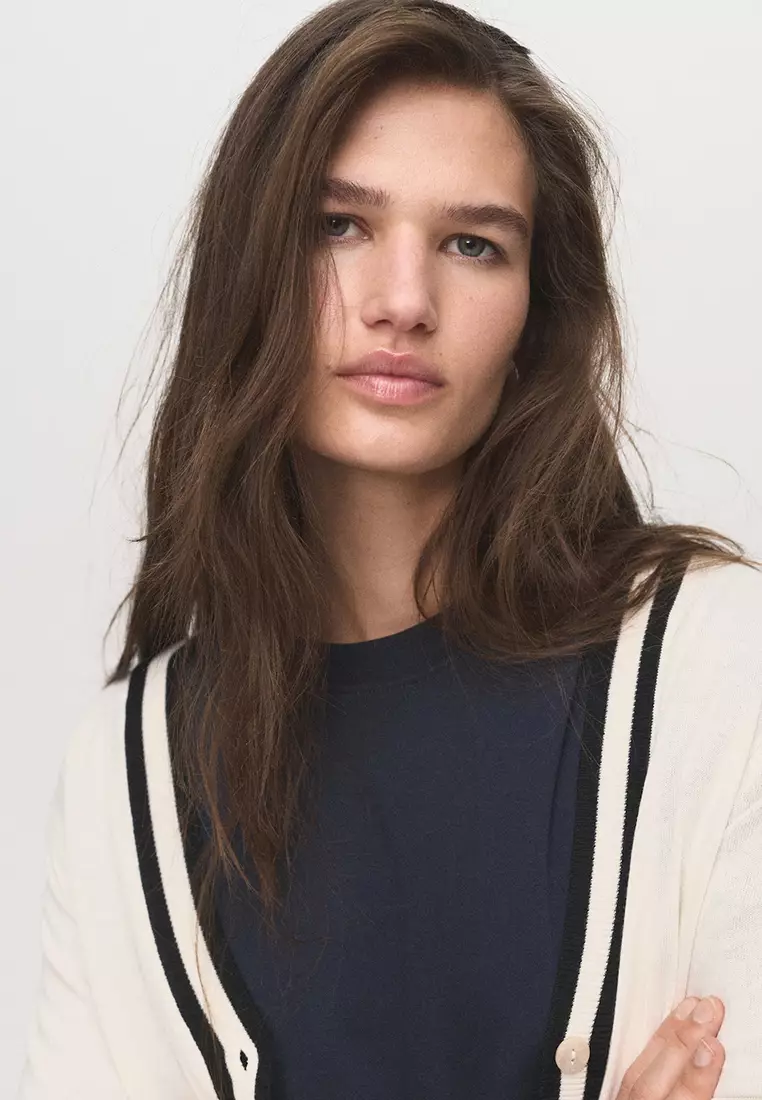 Cardigan with Contrasting Stripes