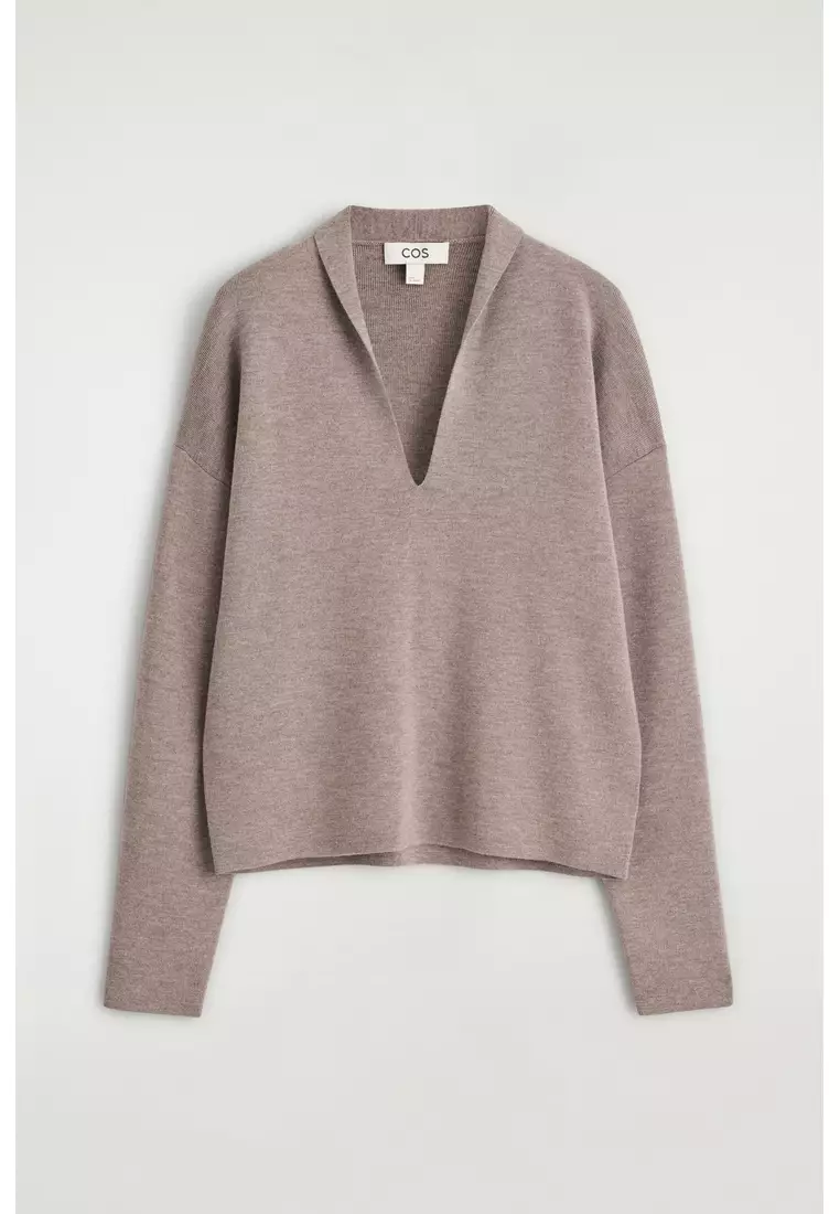 DRAPED MERINO WOOL V-NECK JUMPER