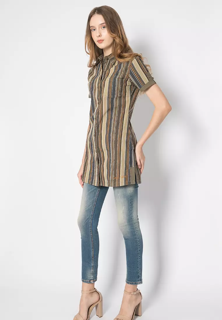 LGS - Kemeja Casual Wanita - Lengan Pendek - Motif Salur - LLSH.380.SL729.509.7C