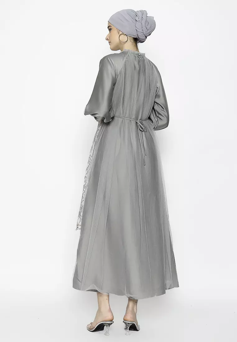 Urban Exchange Rose Gamis Grey - Long Dress Gamis Lebaran Grey Warna Grey