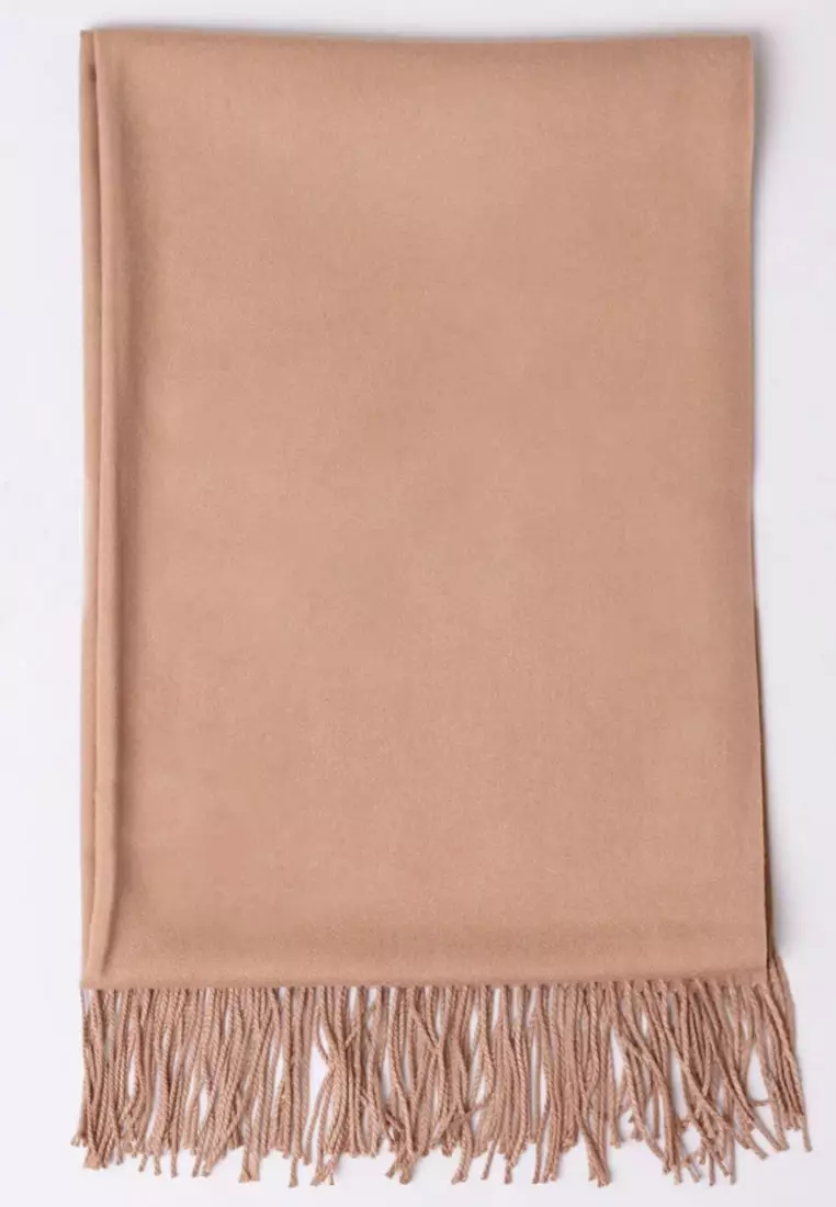 Plain Cashmere Virgin wool Pashmina Syal Wanita Camel