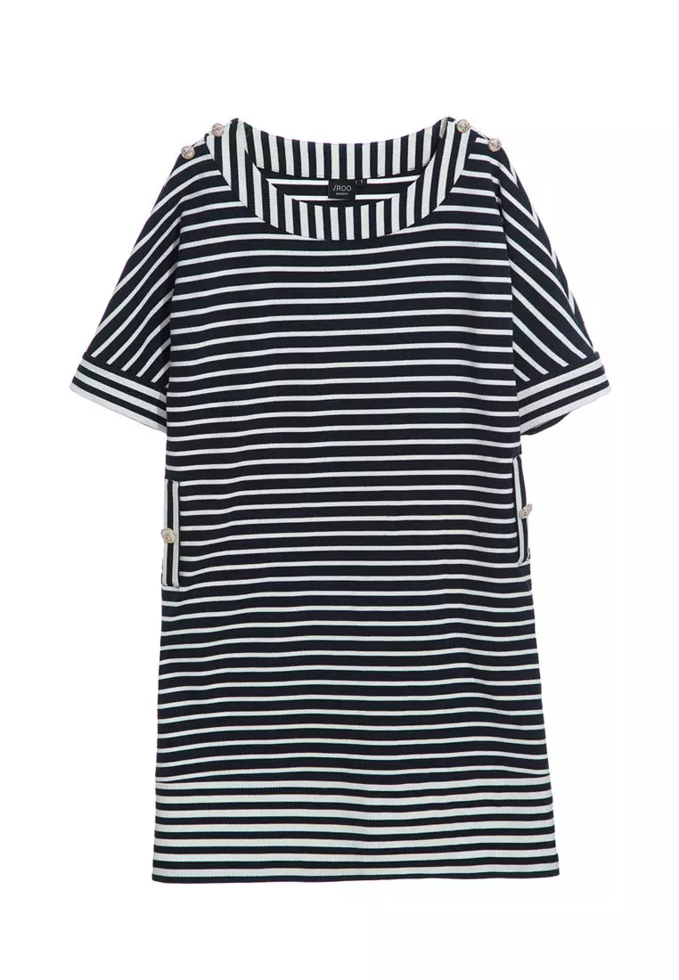 Short Sleeve Navy Stripe Dress
