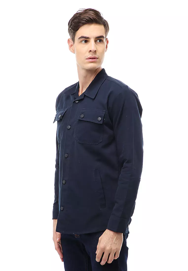 Clover Outerwear Jacket Pria Simple Design Material Canvas Suede ORIGINAL - Navy