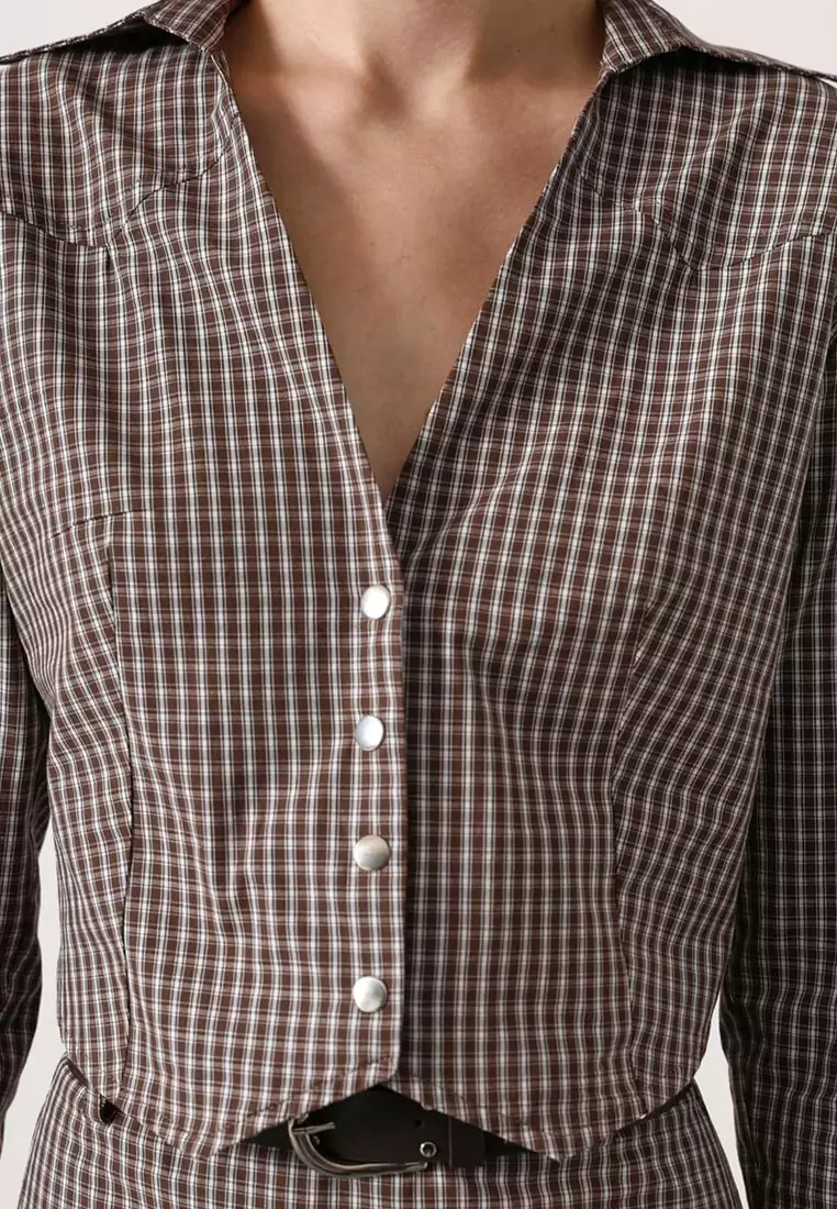 Mini Plaid Fitted Crop Shirt