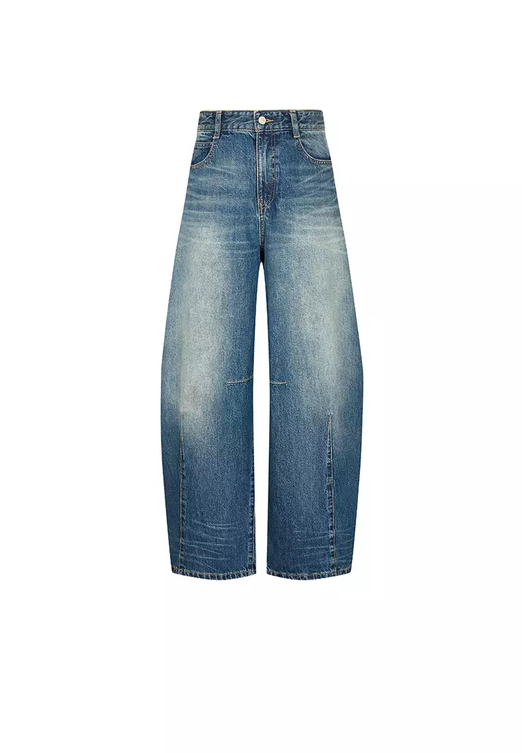 Wide-leg Rolled Hem Denim Extra Long Pants