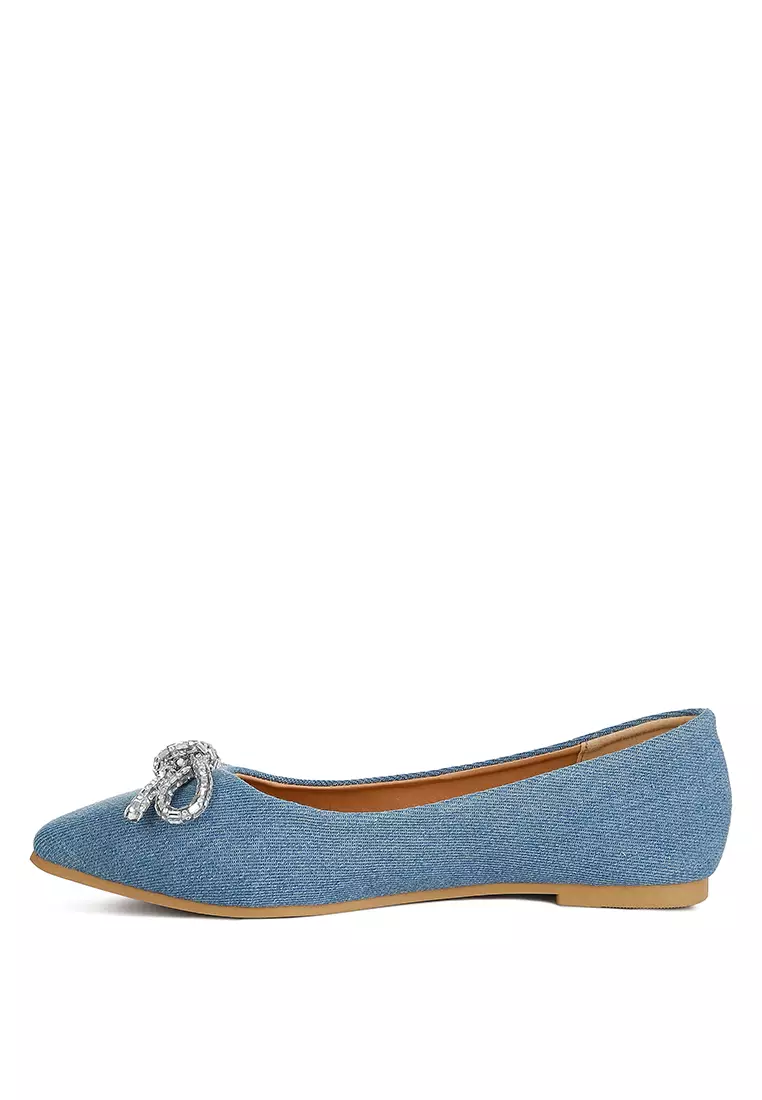 Light Blue Bow Detail Ballet Flats
