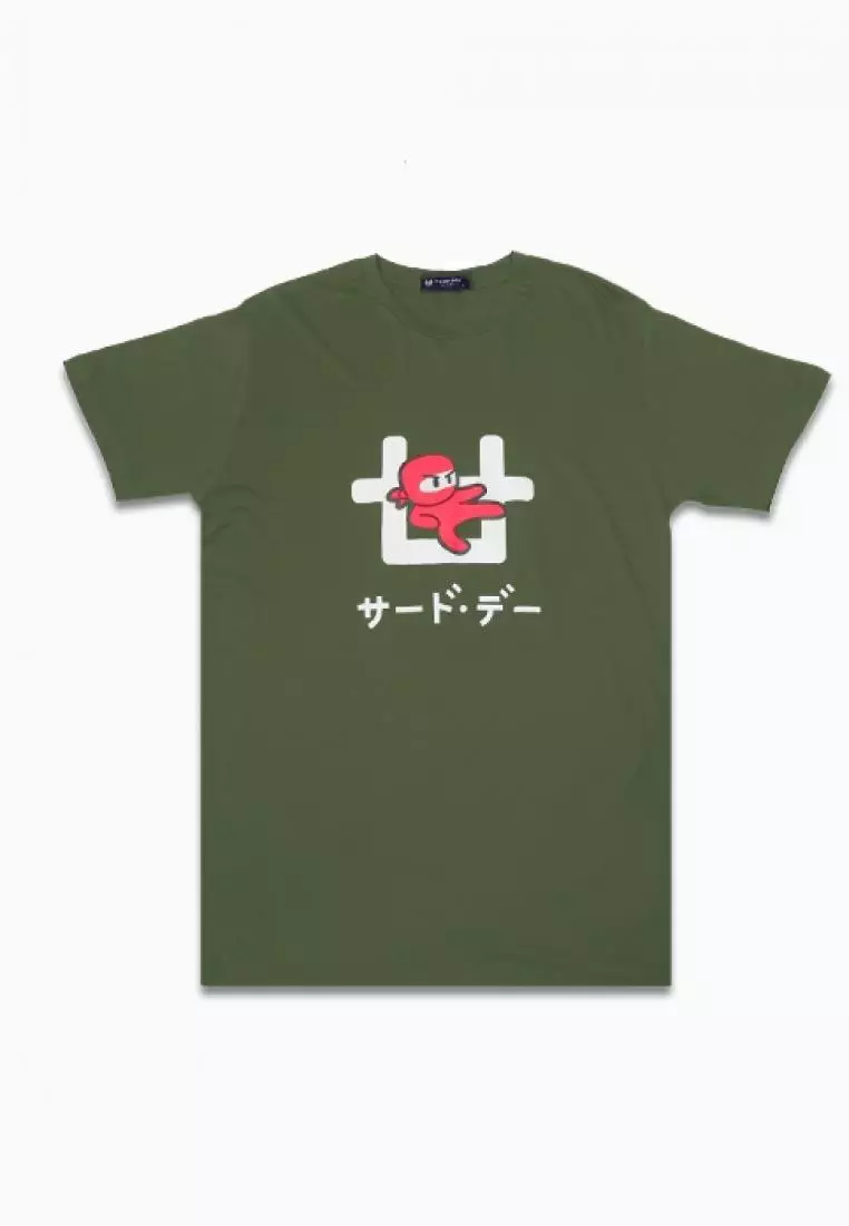 MTE94 Kaos Pria Unisex ninja kick logo gra T-shirt Olive