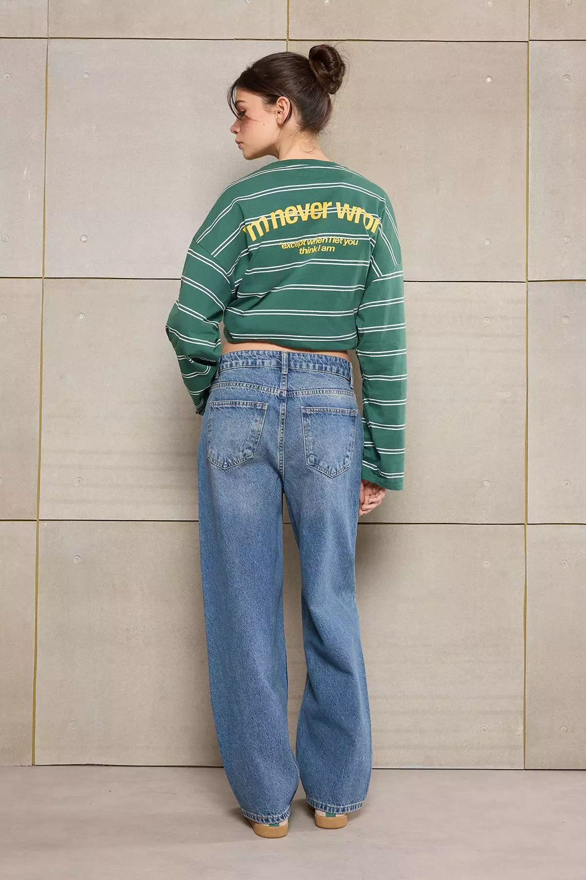 Teen Blue Stitching Detailed High Waist Baggy 1% Cotton Jeans Twoss26Je84