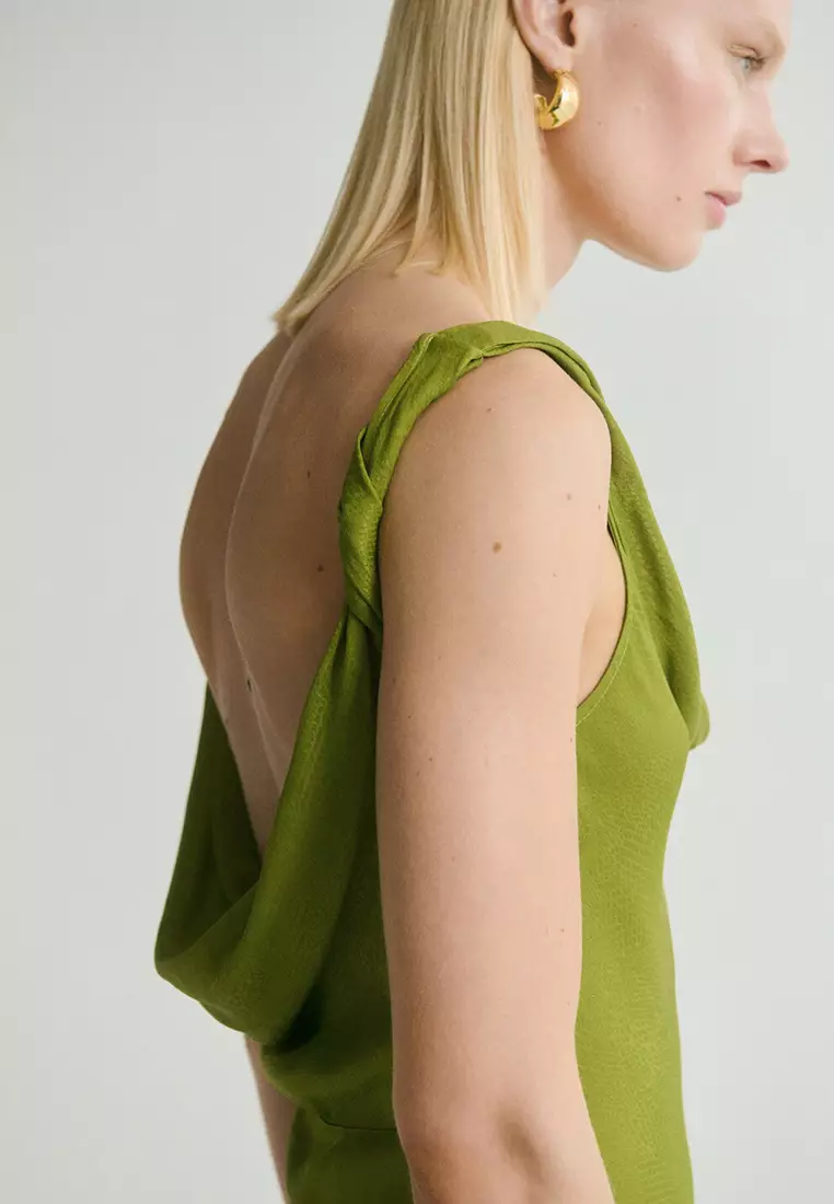 Satin Texture Dress With Draped Neck