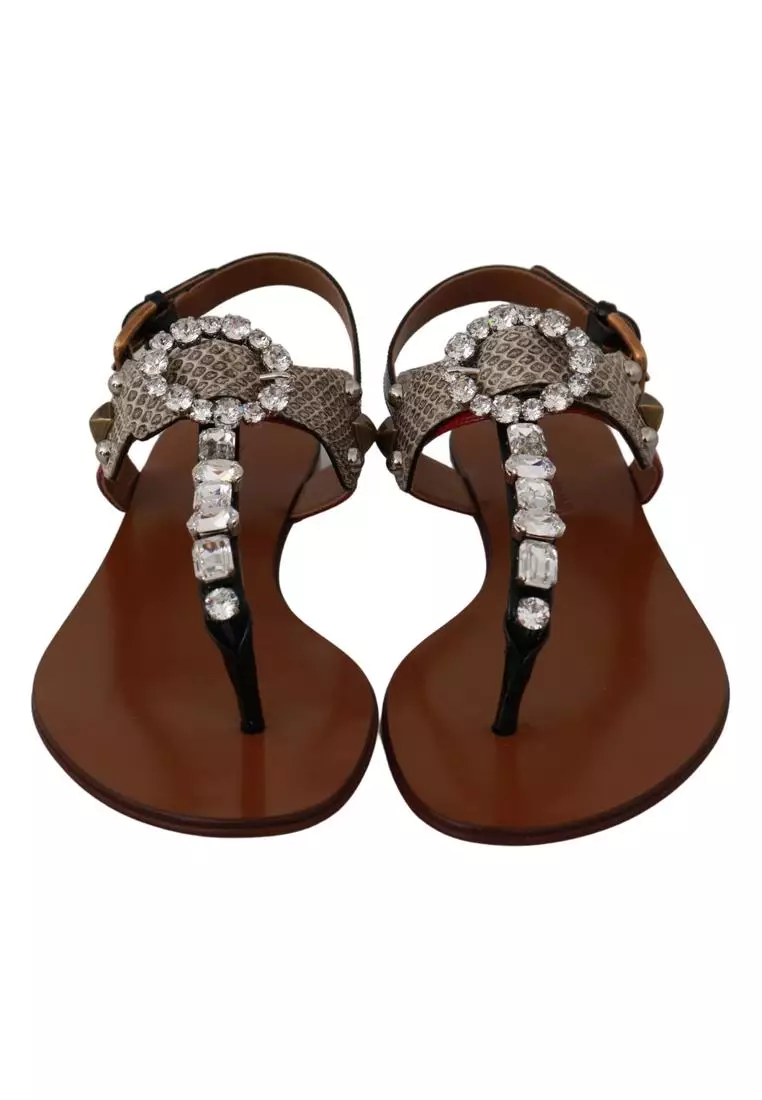 Buy Dolce Gabbana Dolce Gabbana Leather Ayers Crystal Sandals