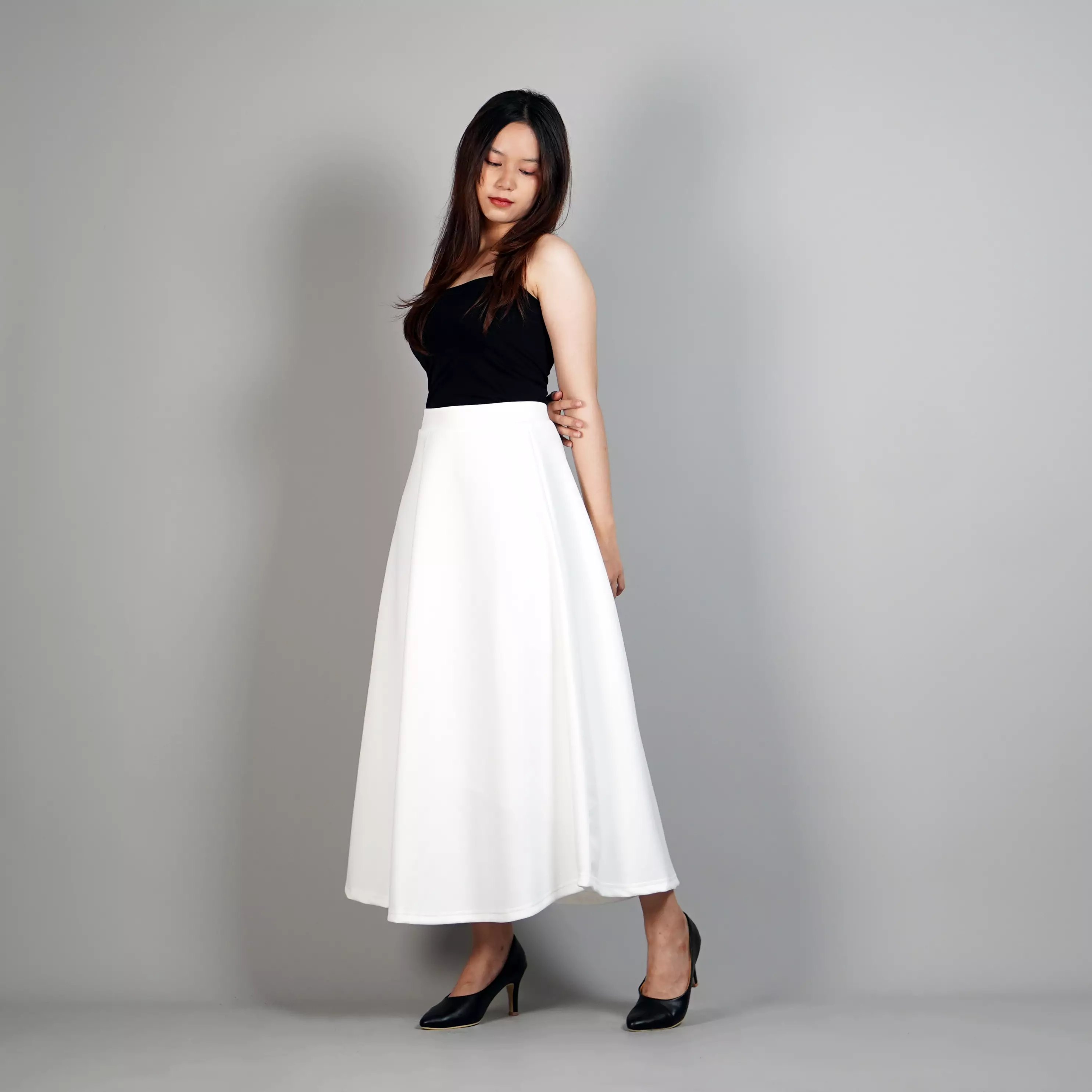 RACHEL Rok Panjang Wanita Rok Putih Polos Rok Maxi Skirt Korean Style - PUTIH