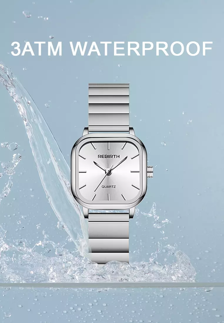 Jam Tangan Wanita Original Square Anggun Tali Stainless Steel perak putih