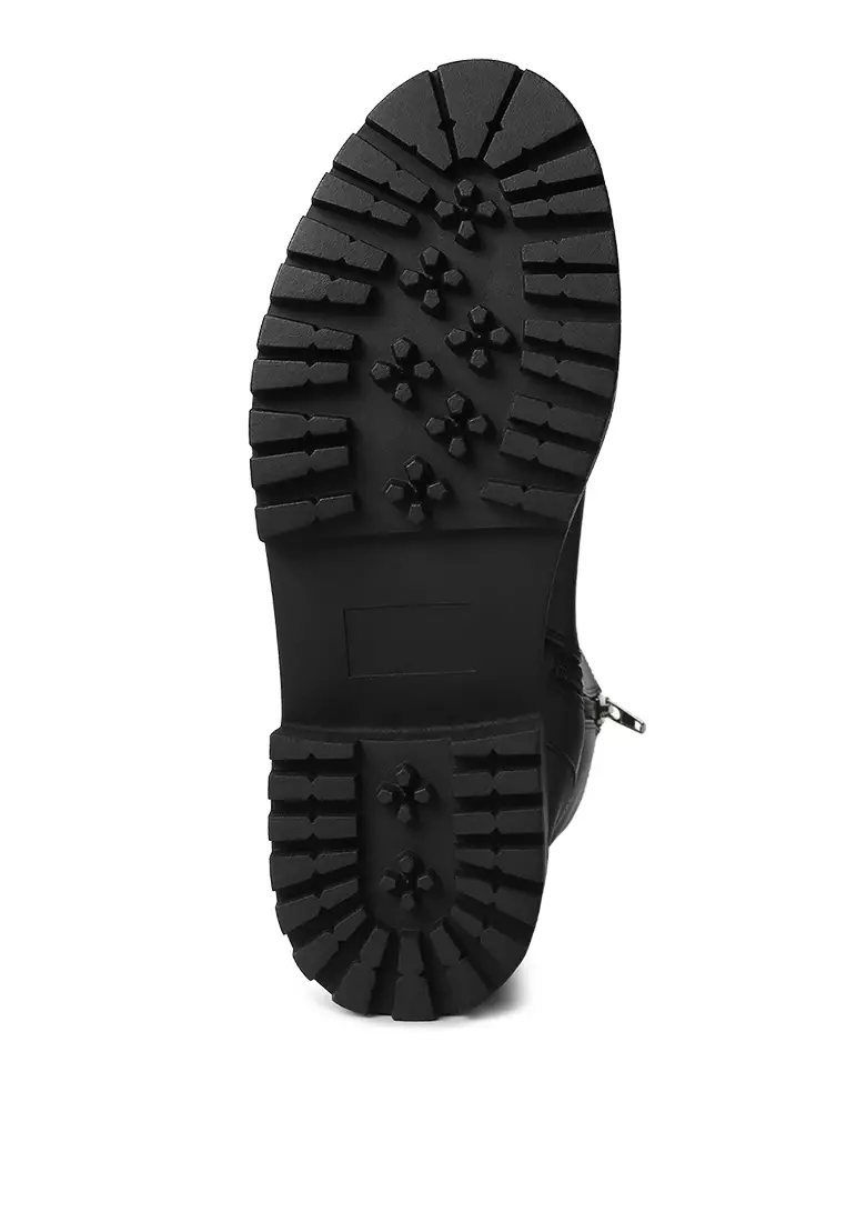 Sepatu Lug Sole Berpanel Hitam