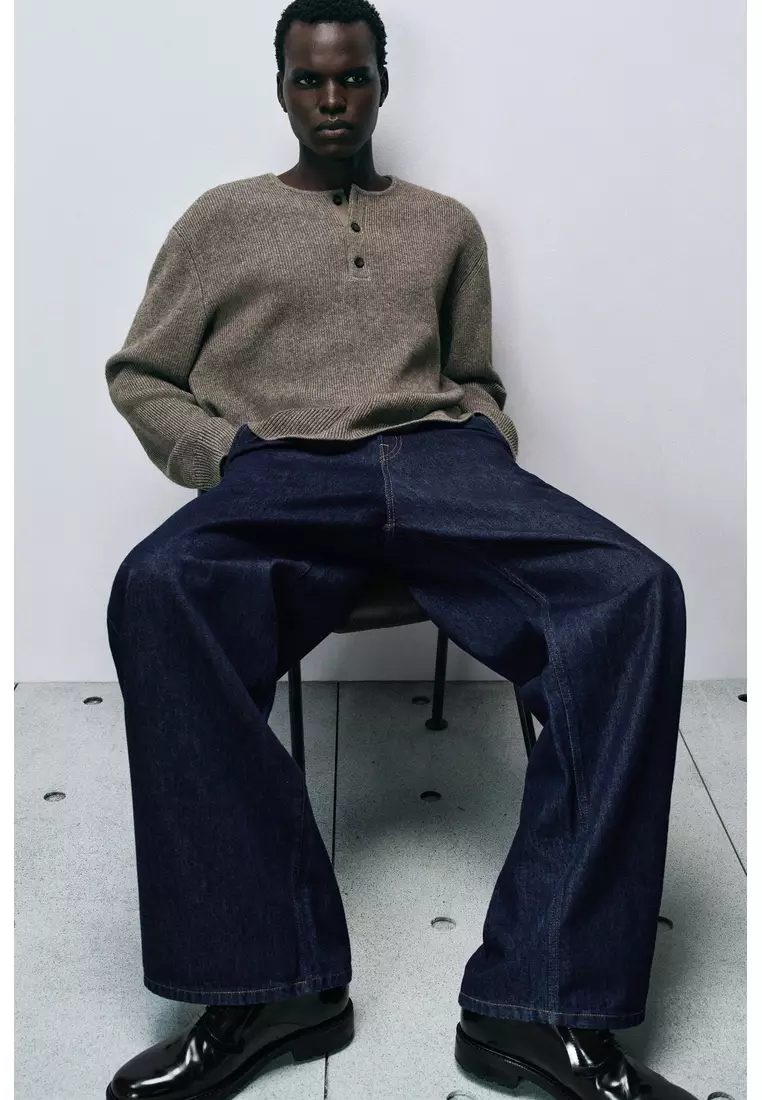 KNITTED MERINO-YAK HENLEY TOP