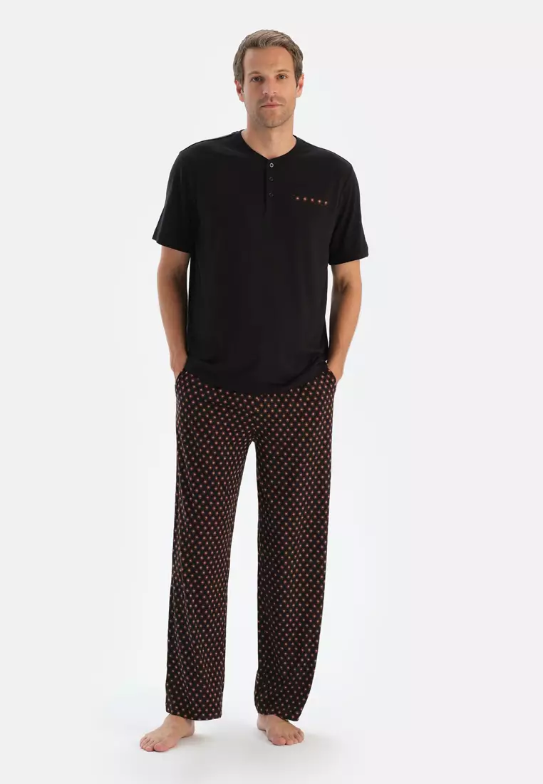 Navy T-Shirt & Trousers, Crew Neck, Regular Fit, Short Sleeve Sleepwear for Men