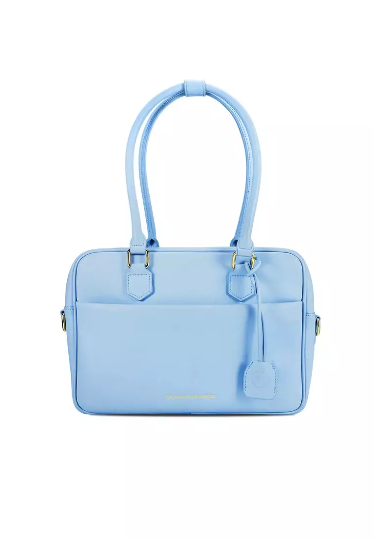 Margaret M Women's Blue Top Handle Handbag: 2-in-1 Microfiber Leather Travel Business Bag (Tablet compatible std. size 10")