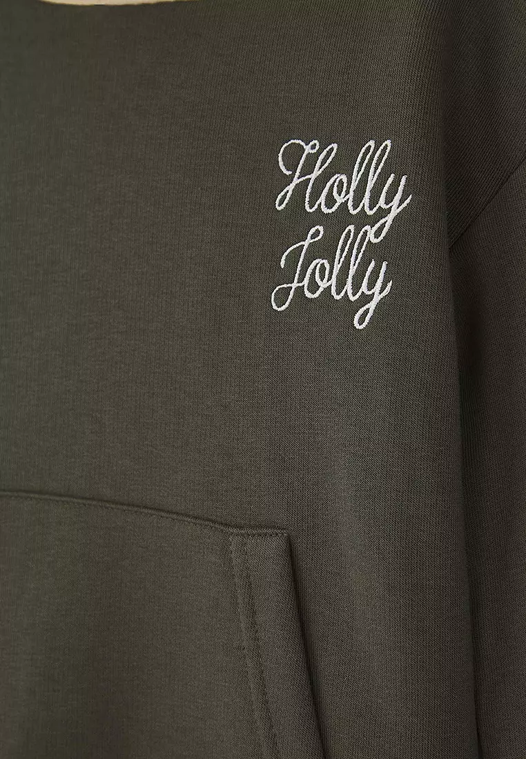 Slogan Print Hooded Oversize Knitted Boys' Sweatshirt