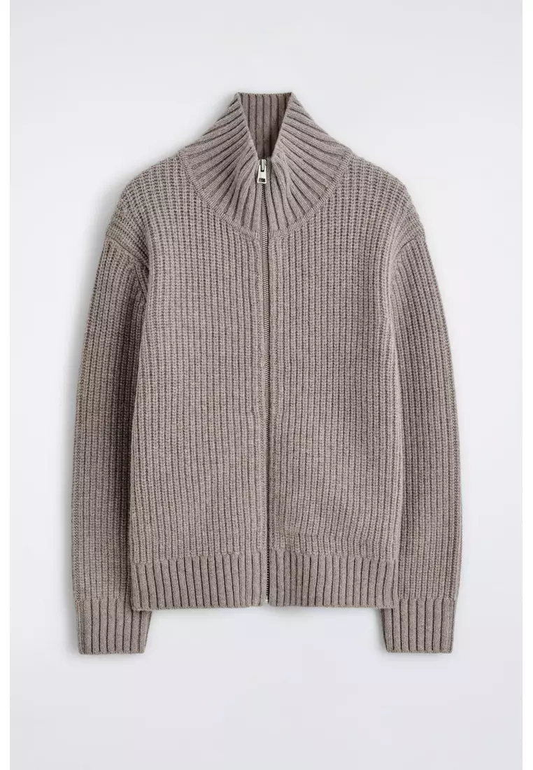FUNNEL-NECK KNITTED WOOL JACKET