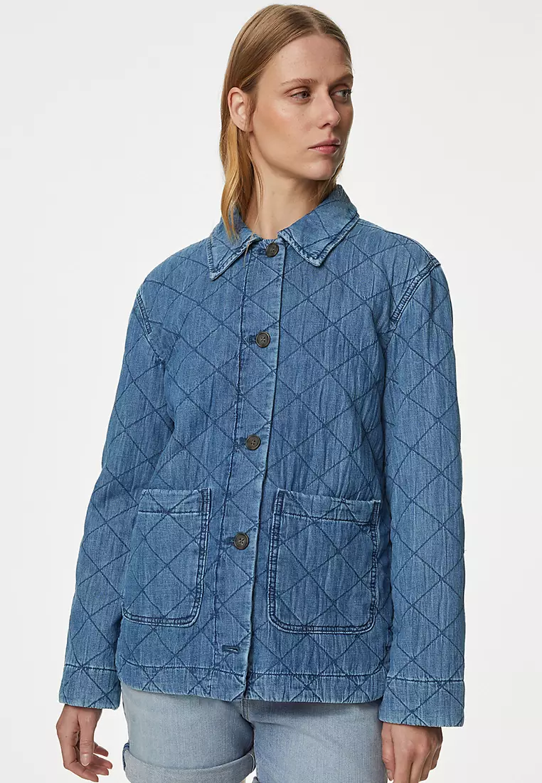 Pure Cotton Denim Quilted Shacket