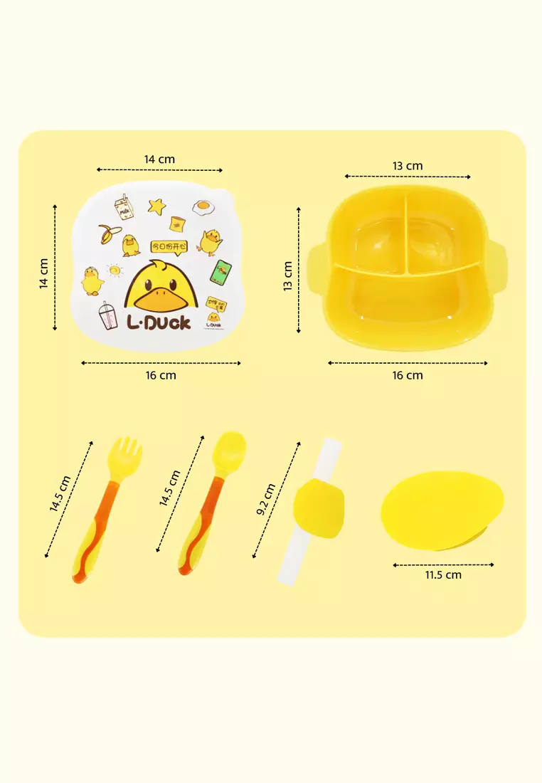 Wakakids Piring Makan Anak Set Kotak Makan Anti Slip BPA Free 7In1 Free Sticker Duck