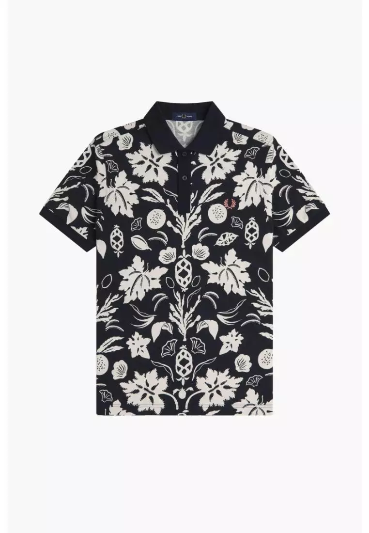 Fred Perry M9911 Botanical Print Polo Shirt (Black)