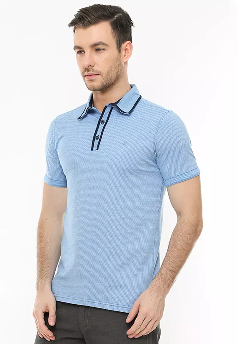 LGS - Slim Fit - Polo Fashion - Motif Garis Hitam - Biru