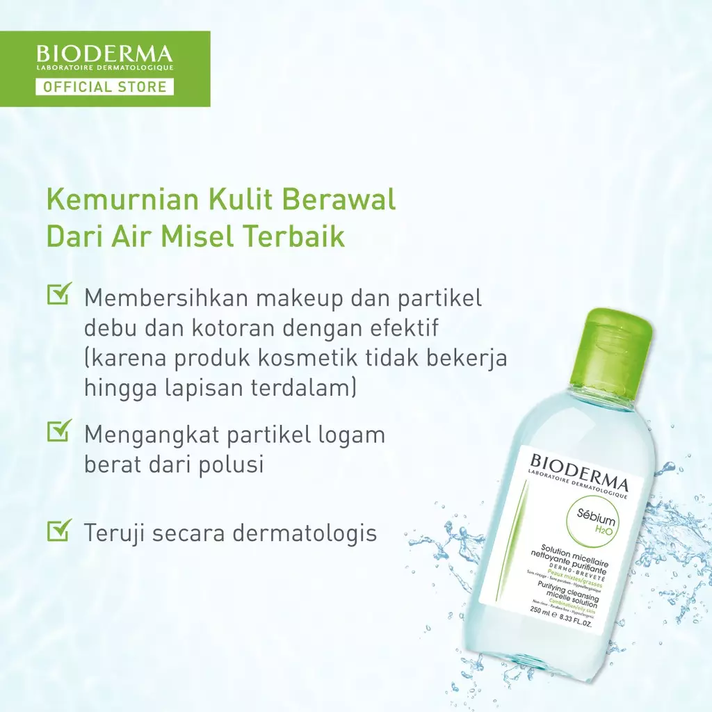 Bioderma Sebium H2O 250 ml - Micellar Water untuk Kulit Kombinasi / Berminyak / Berjerawat