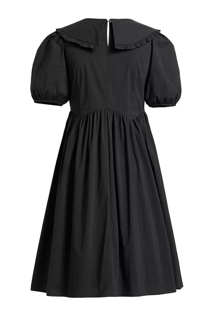 Victorian Ruffle Collar Puff Sleeve Black Dress