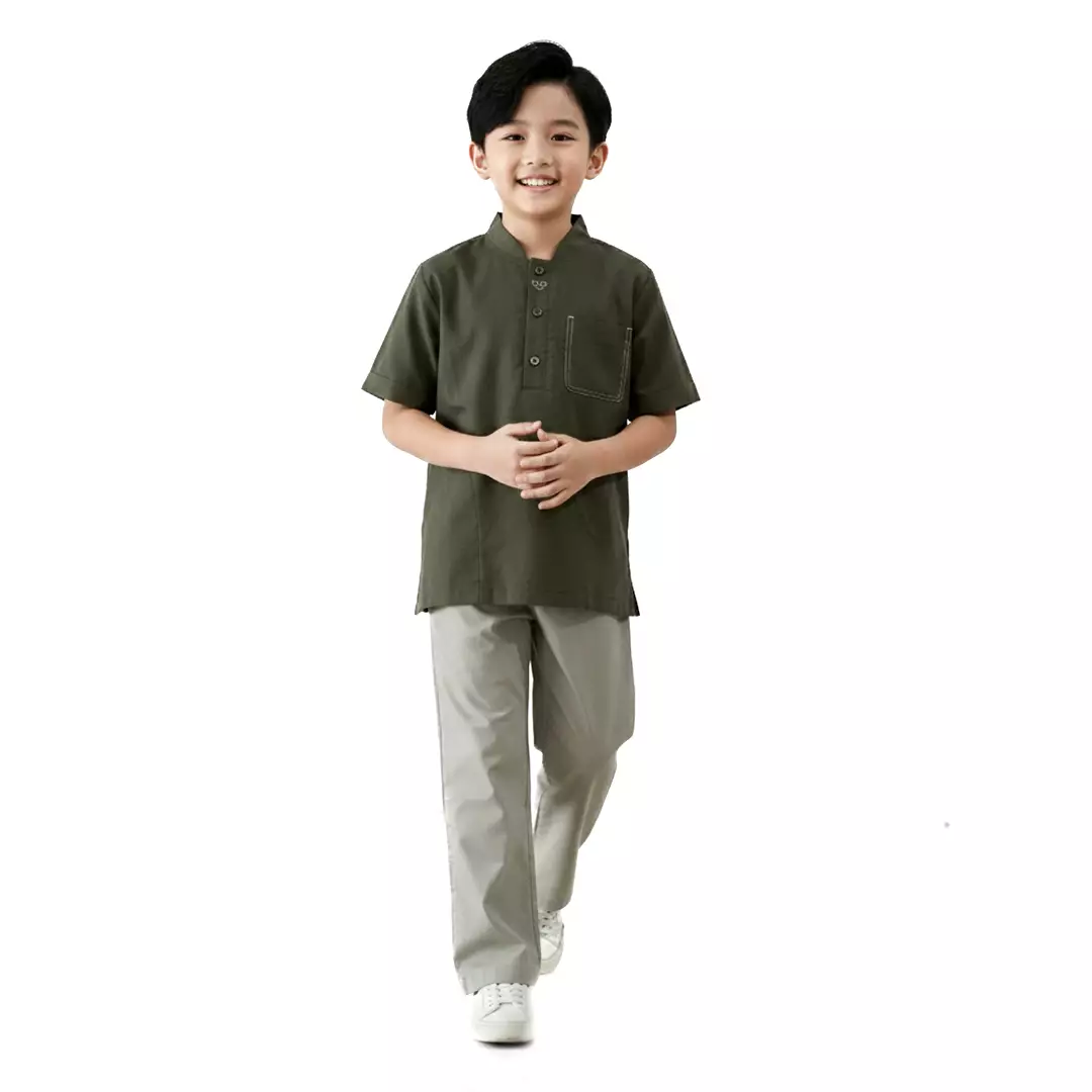 Rabbani - Baju Anak Laki-laki Lengan Pendek Bani Batuta Kemko Anak Denendra Pdk - Ivy Green - Oxford Tan