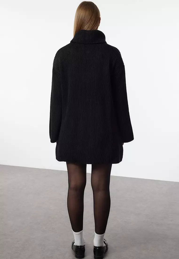 Black Turtleneck Wide Pattern Knitwear Sweater Twoaw25Kz00394