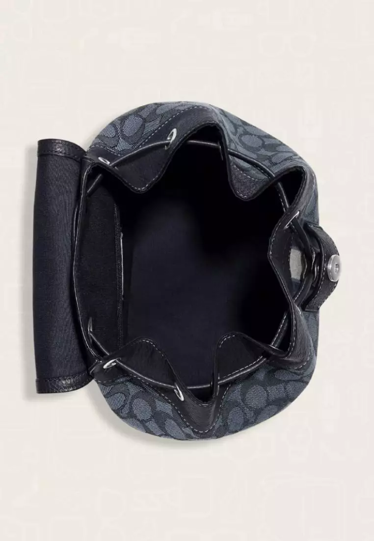 Coach Dempsey Drawstring Backpack In Signature Jacquard With Stripe And Coach Patch Midnight Navy Multi