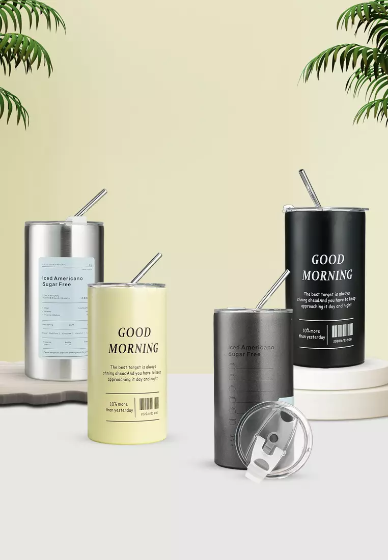 Wakakids Termos Coffee & Tea Stainless Steel Gelas Mug Tumbler Aesthetic Casual Free Sedotan 600ml K1183 Venhs Silver