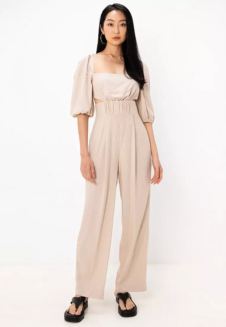 ASOS Design Curve Plus NWT Beige V Neck Linen Tie Waist Jumpsuit US cheapest 16 Essential