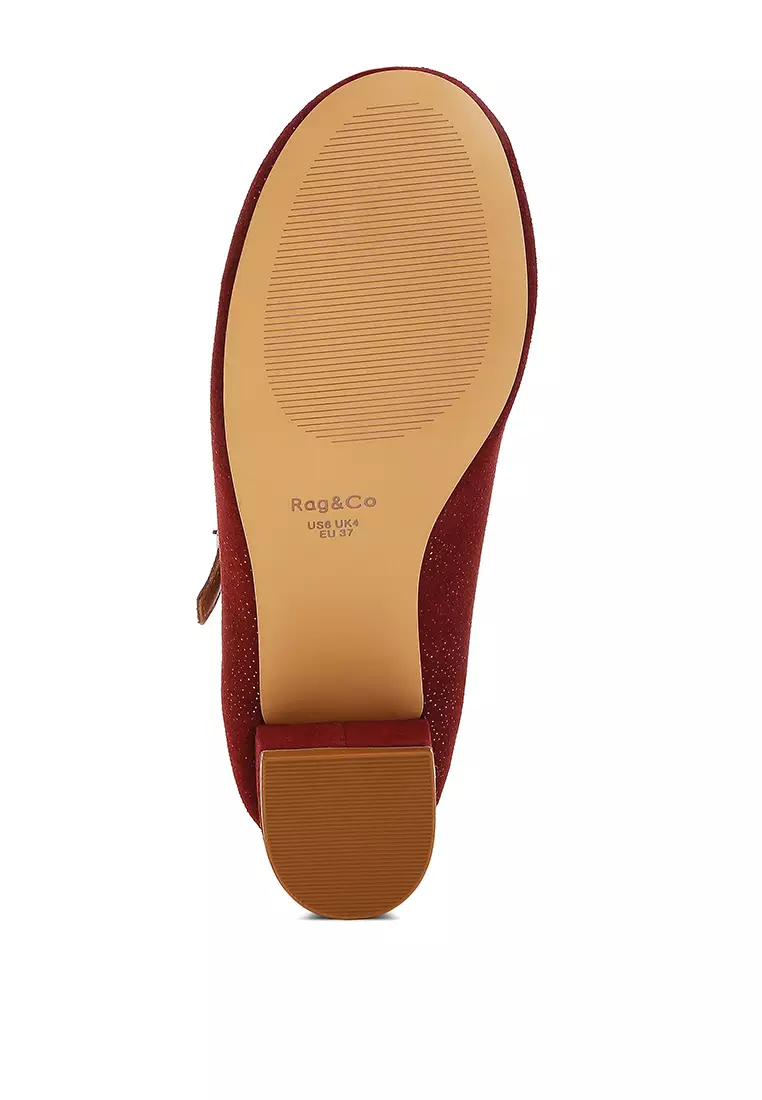 Sandal Mary Jane Suede Berkilau Merah