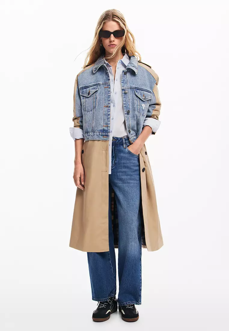 Desigual Woman Hybrid denim trench coat.