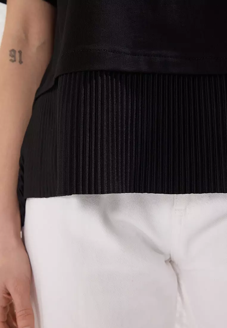 Black Oversize/Wide Pattern Pleated Detailed Knitted Blouse TWOSS25BZ00466