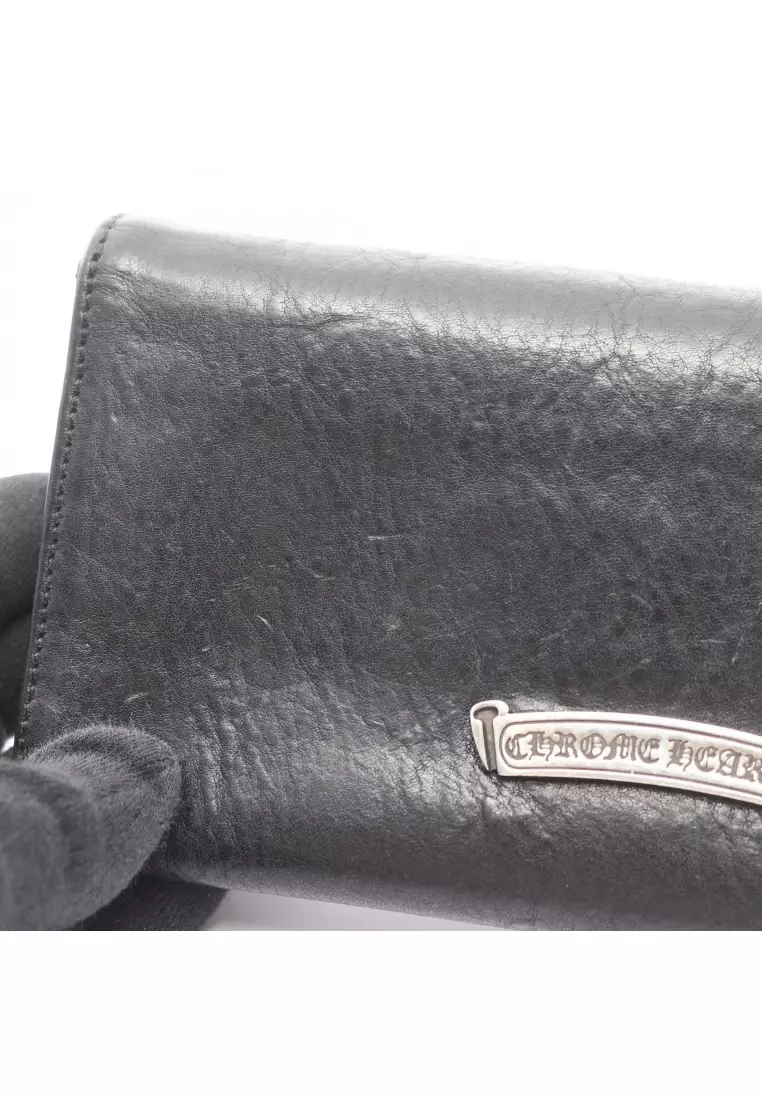 Pre-Loved Chrome Hearts Judy cross button Bi-fold Long Wallet leather black