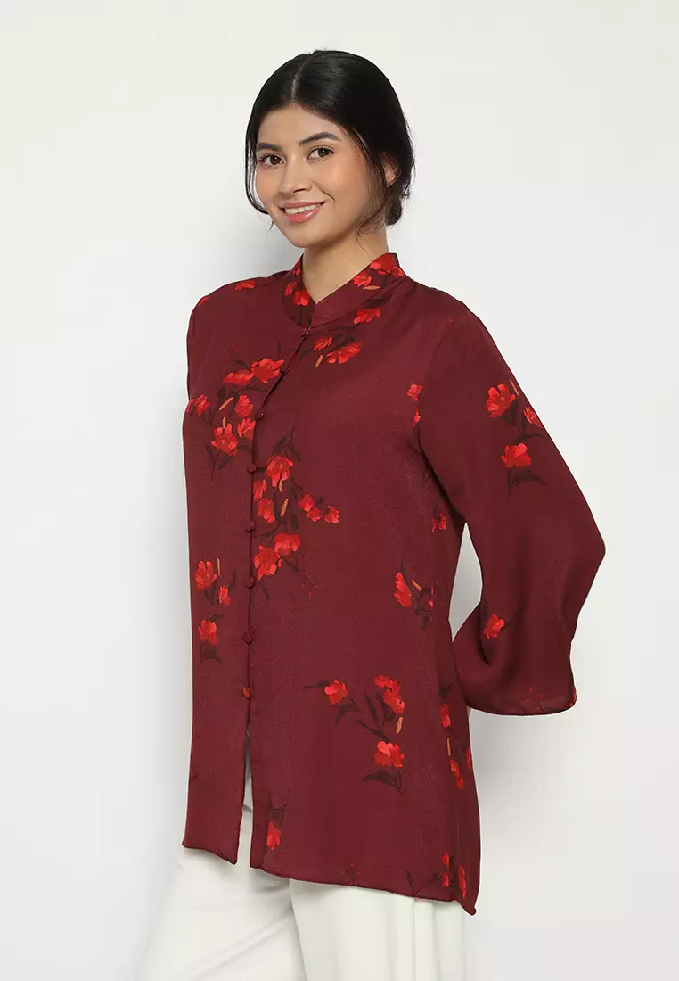 Floral Sanghai Blouse In Maroon By Brilliant Girl Warna MARUN