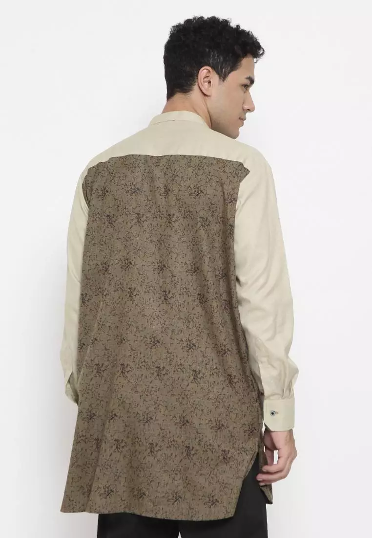 Zayidan Baju Koko Gamis Muslim Pria Fudail Pjg - Cream Motif