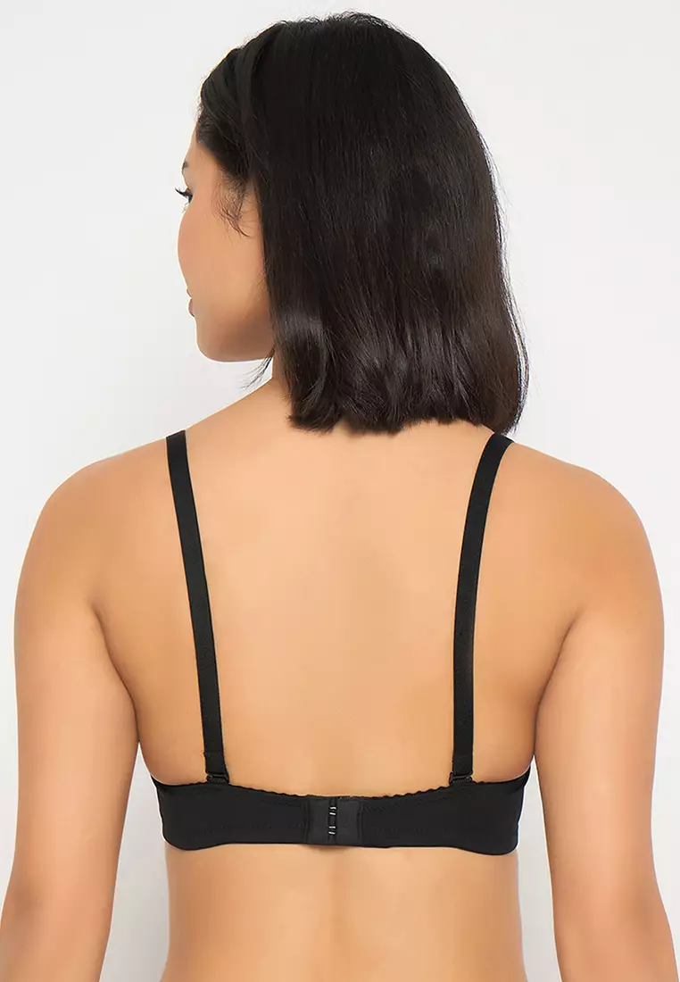 Clovia Padded Non-Wired Full Coverage Self-Striped Multiway T-shirt Bra in Black