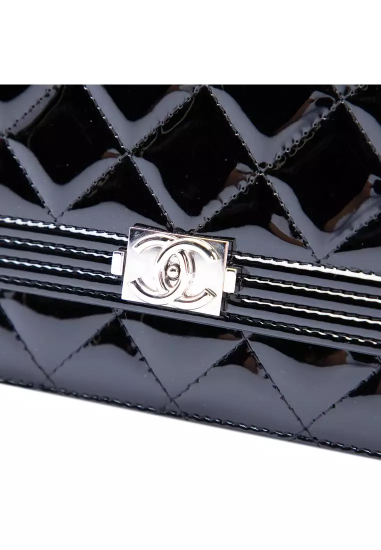 Pre-Loved Chanel Quilted Patent Boy Wallet On Chain