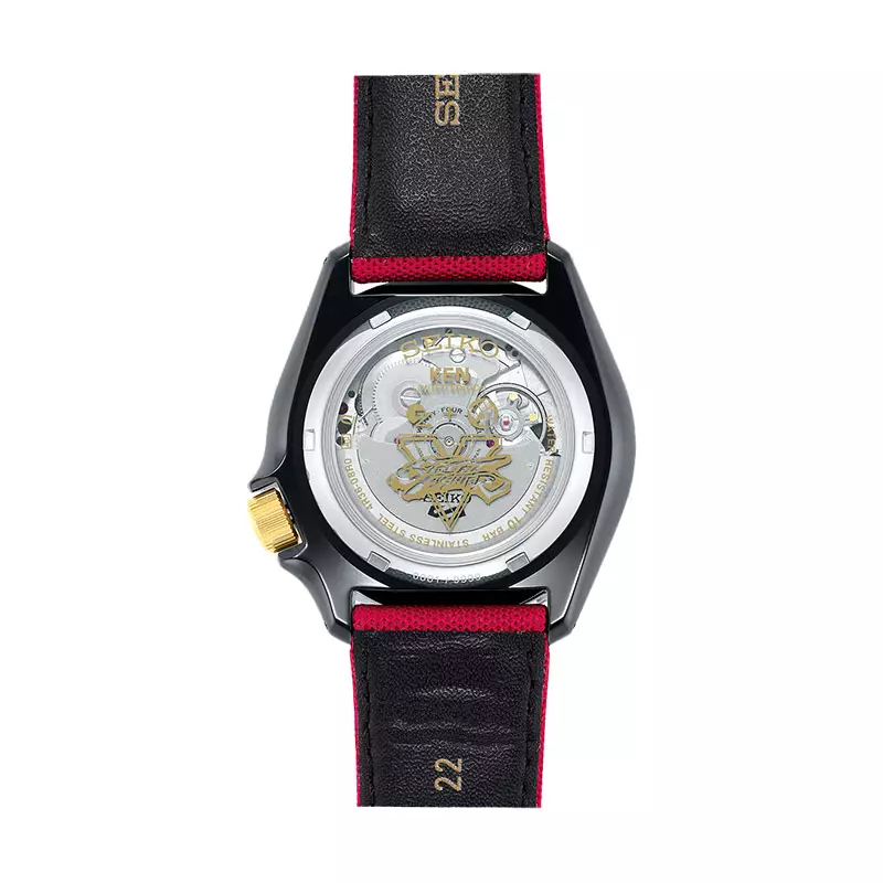Jam Tangan Pria Seiko 5 Sports SRPF20K1 Street Fighter Ken Rush N Blaze Red Nylon-Leather Strap Limited Edition